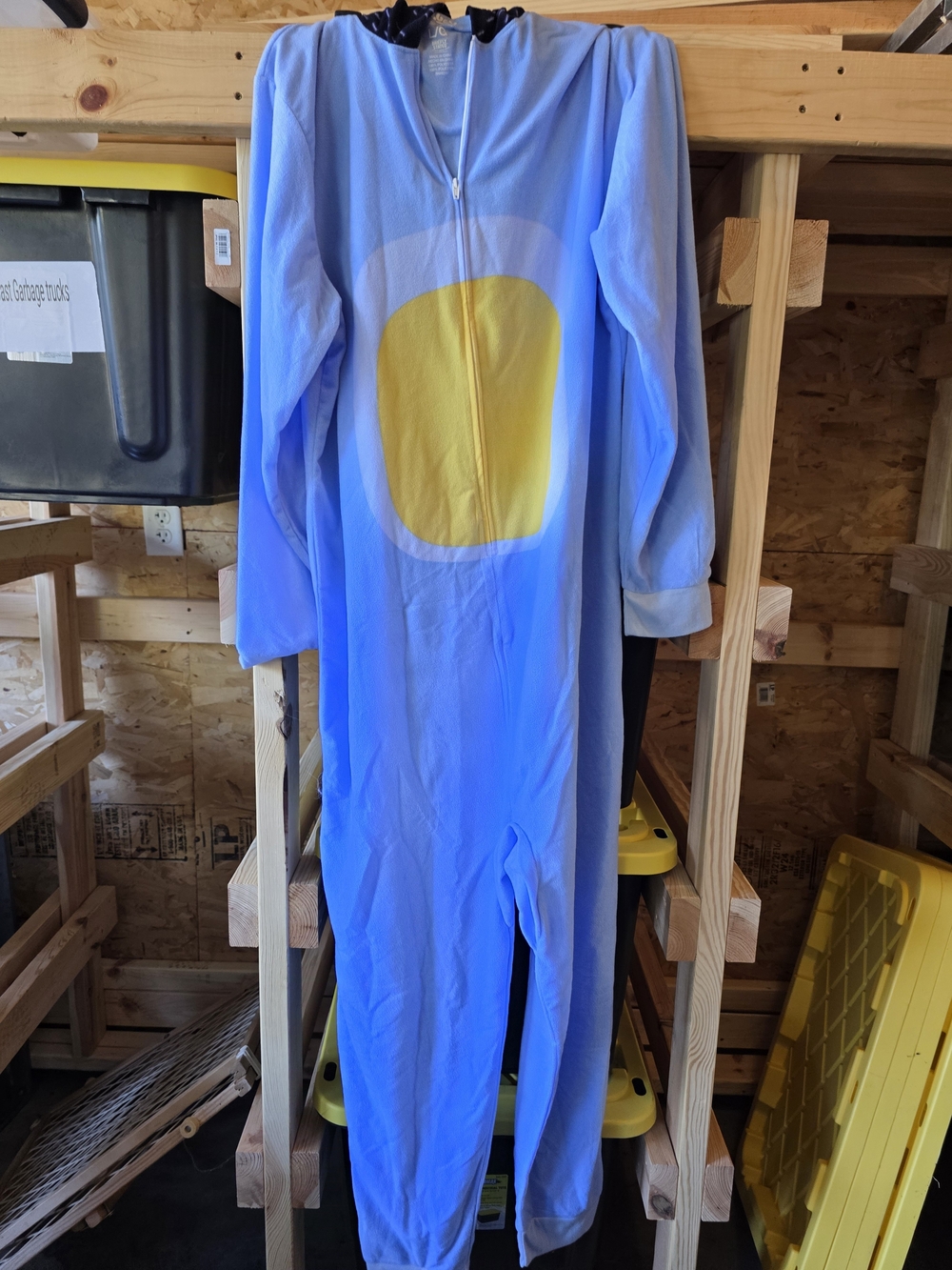 Men's Light Blue Onesie Pajama with Yellow Chest Panel - Cozy Full-Zip